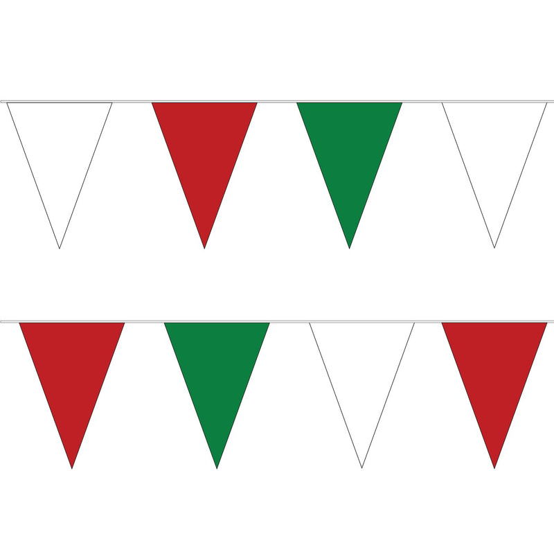 White, Red & Green PVC Bunting - 10 metres